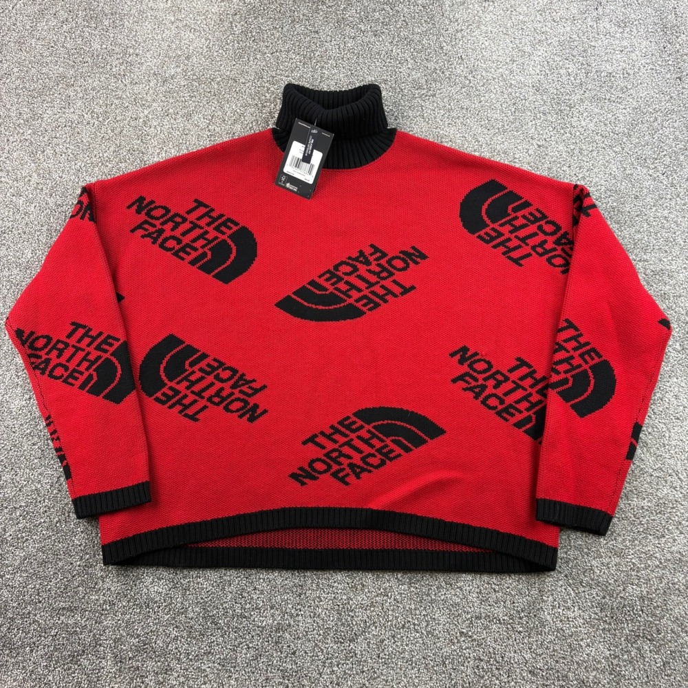 The North Face Black Series Knit Sweater Top Womens L Red Merino Wool Turtleneck